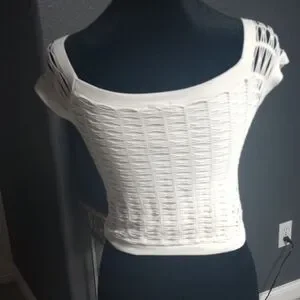 Haut Femme Bebe Taille XS Blanc - Col V Avec Zip Devant Et Découpe - Neuf Avec étiquettes